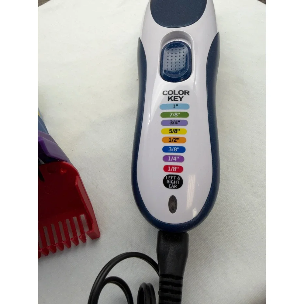 Wahl Color Pro Corded Hair Clipper Trimmer White Blue with Color Coded Guards
